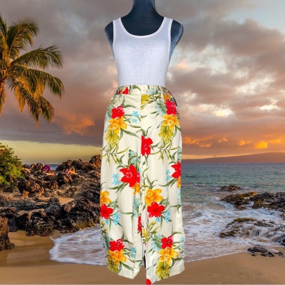 Caribbean Joe cotton stretch tropical Hawaii vacation floral Capri